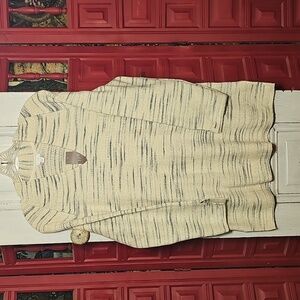 NWT J. Jill Pure Jill Soft White & Gray Knit V-neck Tunic Sweater Oversized M